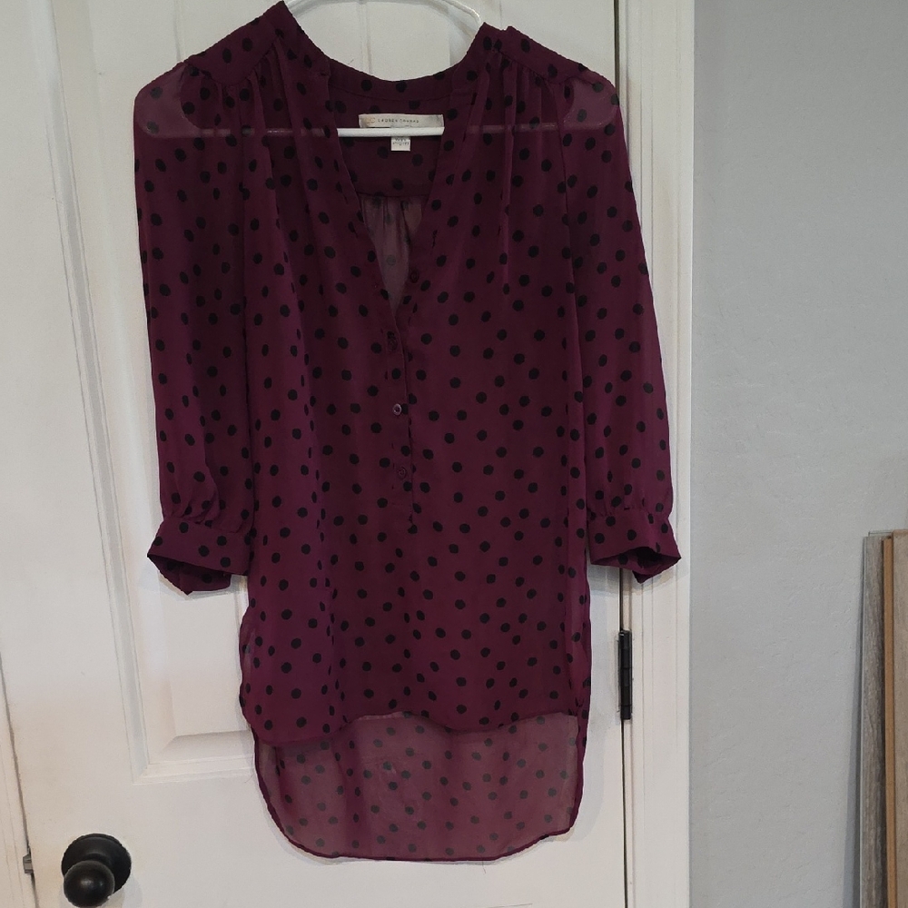 LC Lauren Conrad Deep Purple Polka Dot Blouse